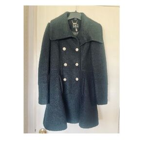 Black Peplum Peacoat – Double Breasted Wool Blend Jacket – Size S